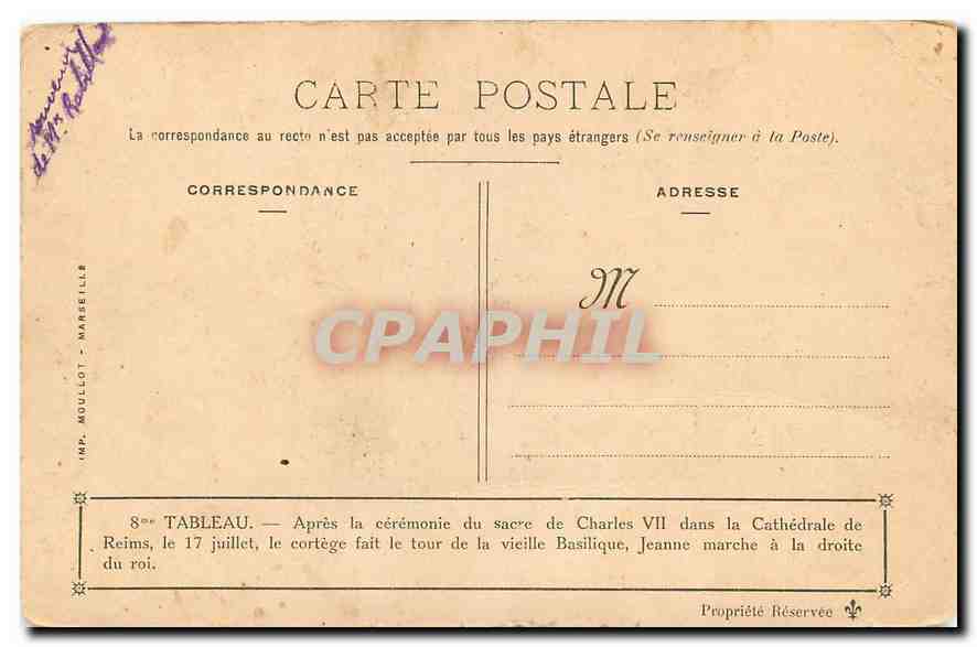 CPA Apres la ceremonie du sacre de Charles VII dans la cathedrale de Reims — Rückseite