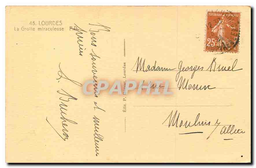 CPA Lourdes La Grotte miraculeuse  — Verso