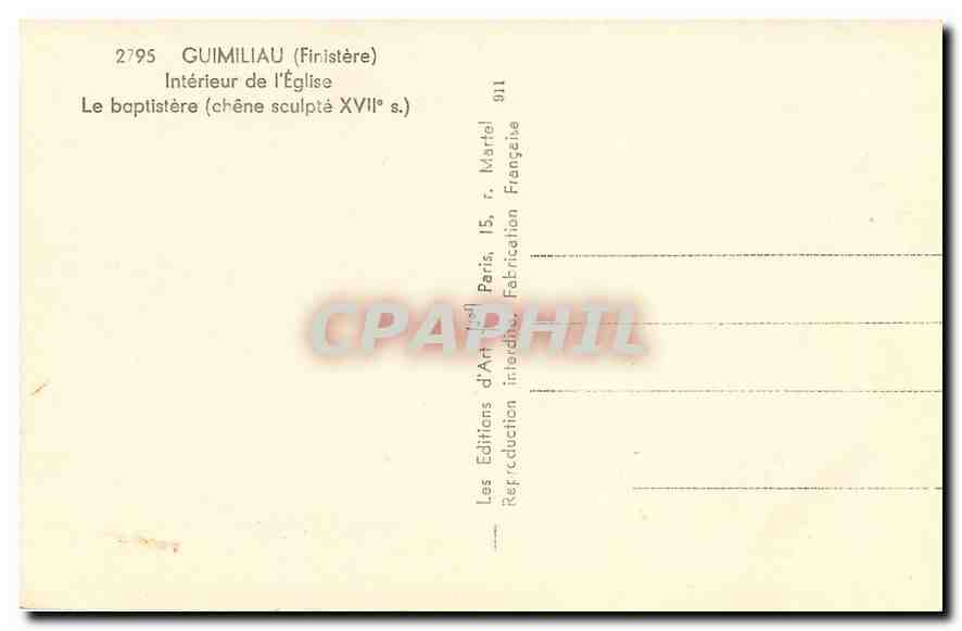 CPA Guimiliau Finistere Interieur de l'Eglise Le baptistere  — Rückseite