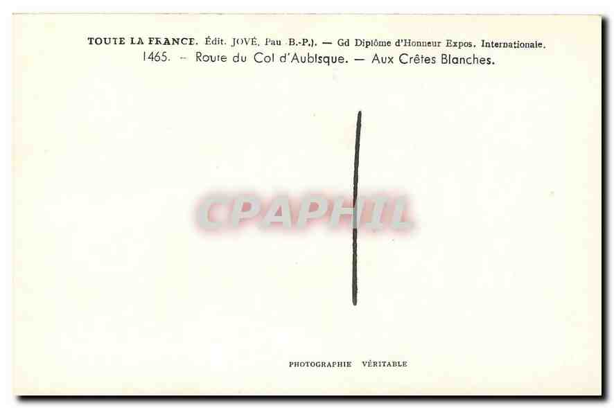 Col d'Aubisque — Aux Crêtes Blanches — Édit. JOVÉ, Pau B.P. — Reverso