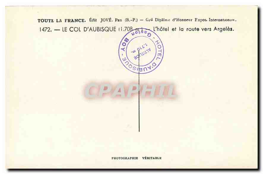 Le Col d'Aubisque — L'hôtel et la route vers Argelès — Édit Jové, Pau — Reverso