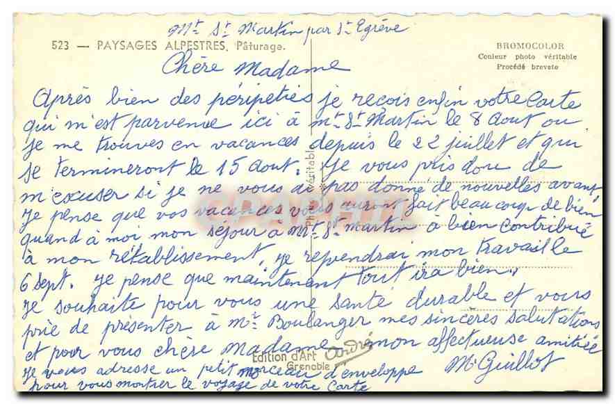CPM Paysages Alpestres Paturage Vaches — Rückseite