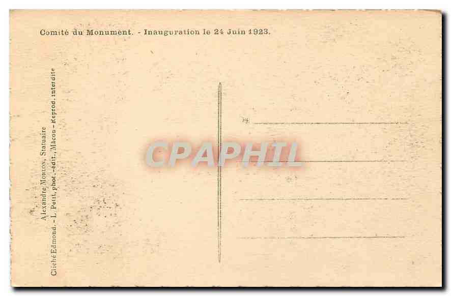 CPA Comite du Monument Inauguration le 24 Juin 1923 Macon — Rückseite