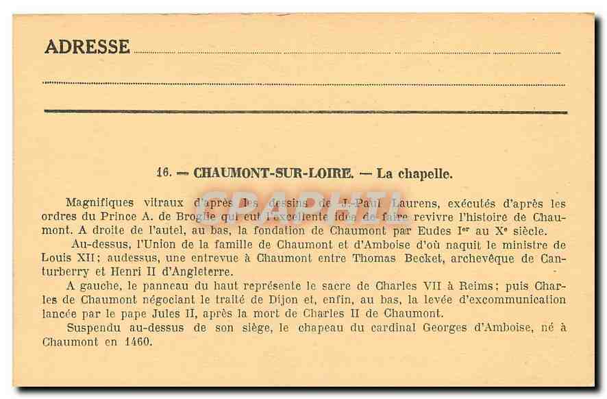 CPA Chateau de Chaumont sur Loire L et C La Chapelle  — Rückseite