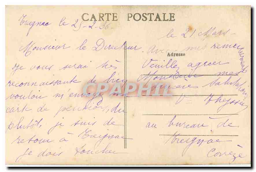 CPA Treignac Correze Rocher des Folles  — Rückseite