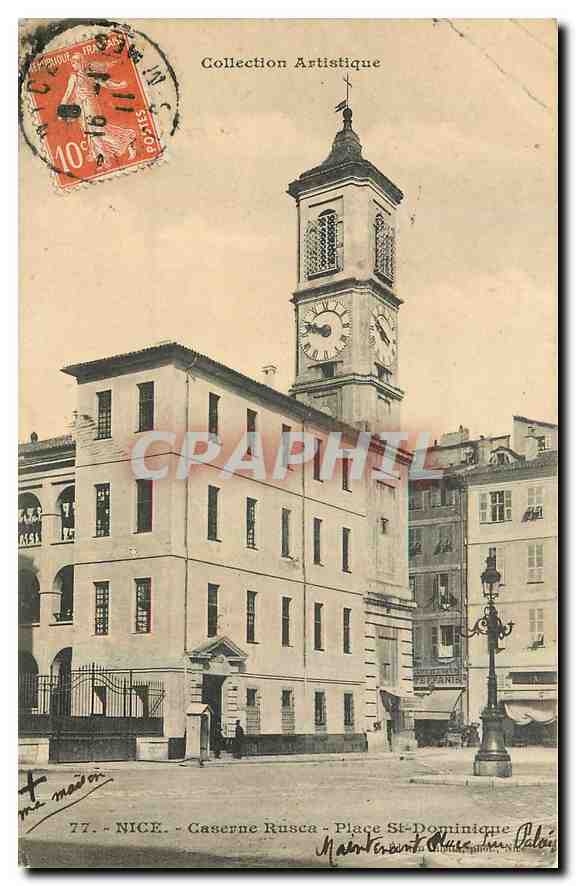 CPA Collection Artistique Nice Caserne Rusca Place St Dominique 