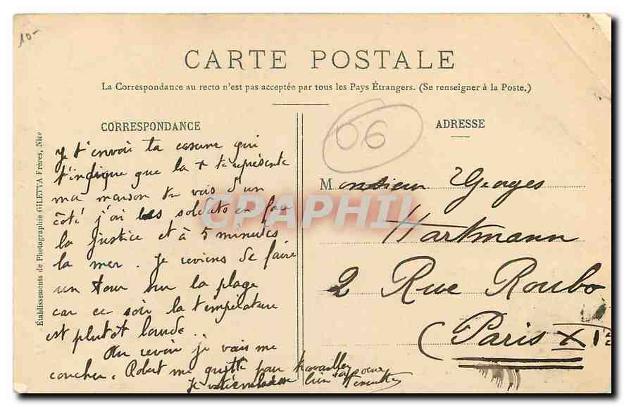 CPA Collection Artistique Nice Caserne Rusca Place St Dominique  — Verso