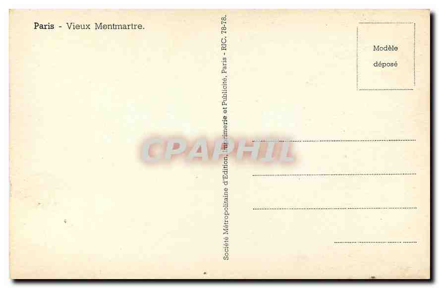 CPA Paris Vieux Montmartre  — Rückseite