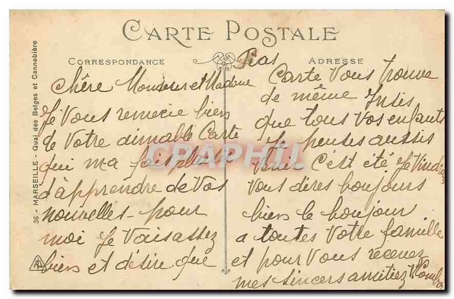 CPA Marseille Quai des Belges et Cannebiere  — Verso