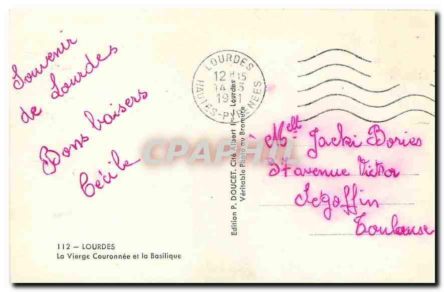 CPA Lourdes La Vierge Couronnee et la Basilique  — Verso