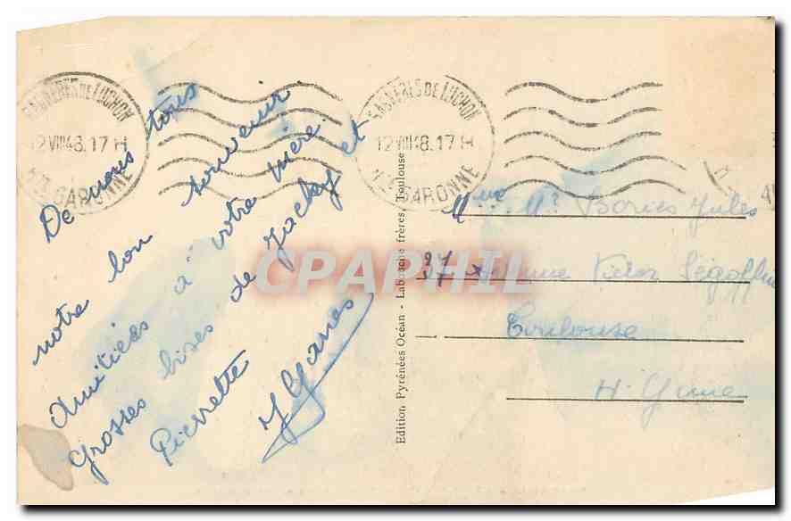 CPA Les Pyrenees Centrales Fonds de Luchon et Superbagneres de la Route d'Antigue Automobile — Verso