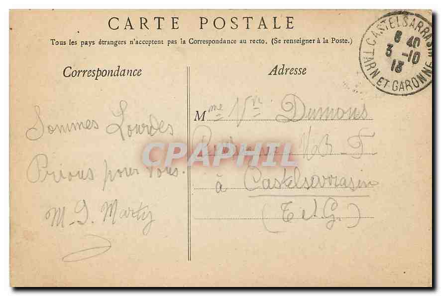 CPA Lourdes Vue plongeante  — Verso