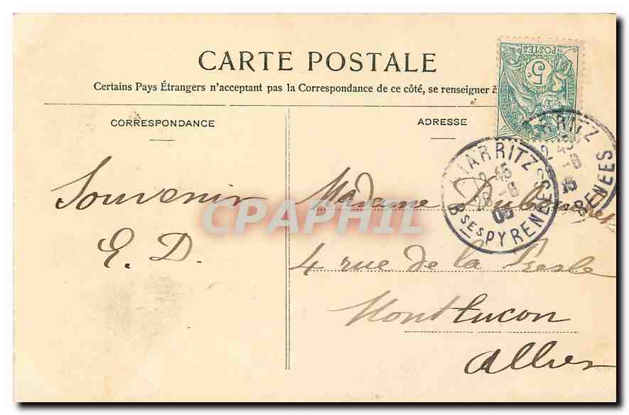 CPA Biarritz Soleil couchant vu du Square du Rocher de la Vierge  — Rückseite