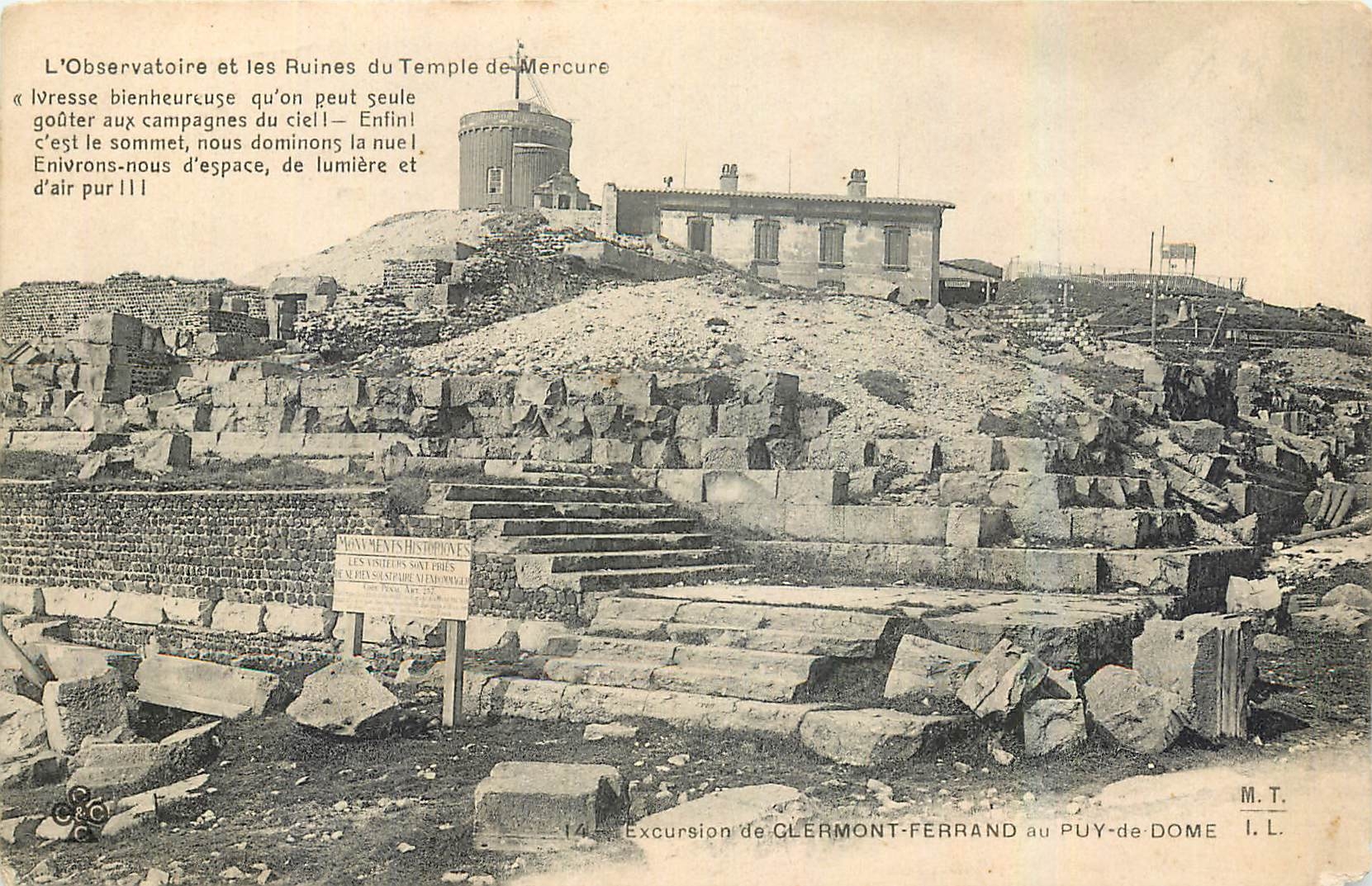 CPA L'Observatoire et les Ruines du Temple de Mercure Excursion de Clermont Ferrand au Puy de Dome 
