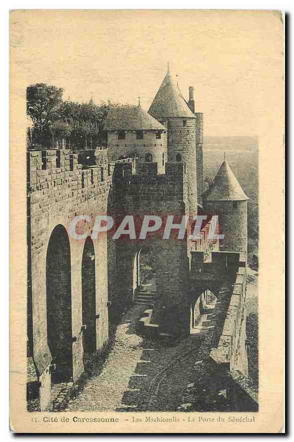 CPA Cite de Carcassonne Les Machiconlis La Porte du Senechal 
