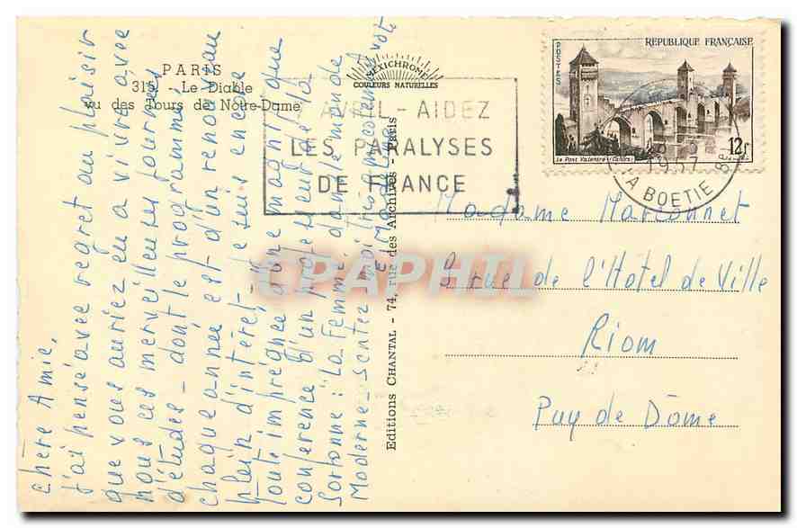 CPM Paris le Diable vu des Tours de Notre Dame  — Verso