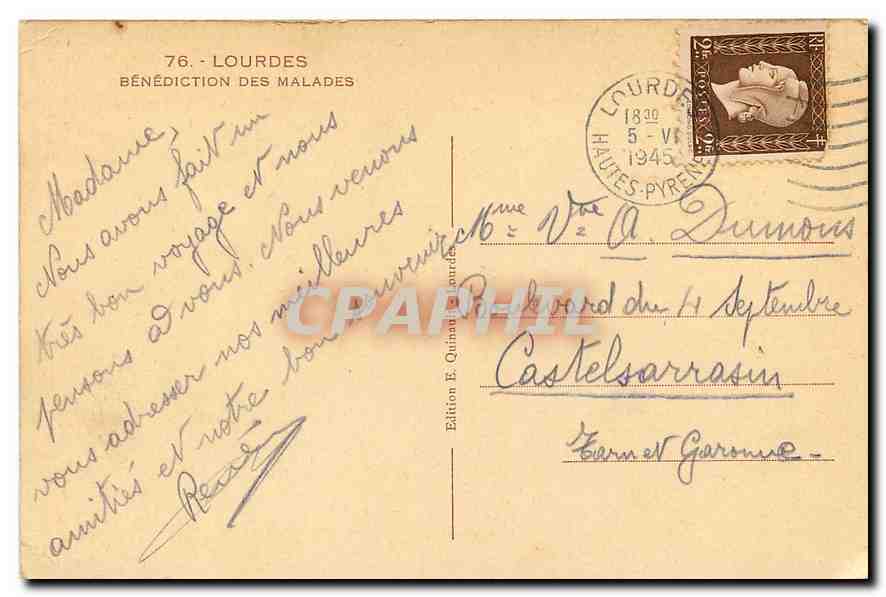 CPA Lourdes Benediction des Malades  — Verso