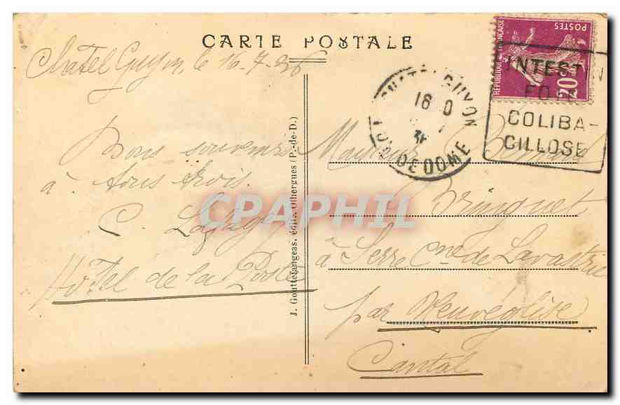 CPA Chatelguyon Theatre Etablissement Thermal Hotels et Mont Chalusset  — Back