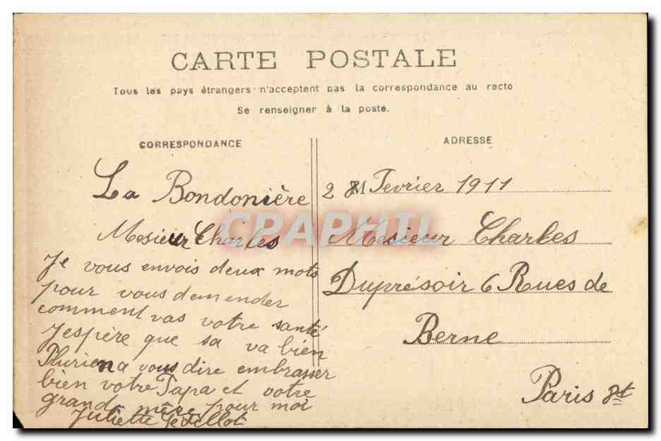 CPA Fantaisie Enfant Je pense a vous que j'aime — Verso