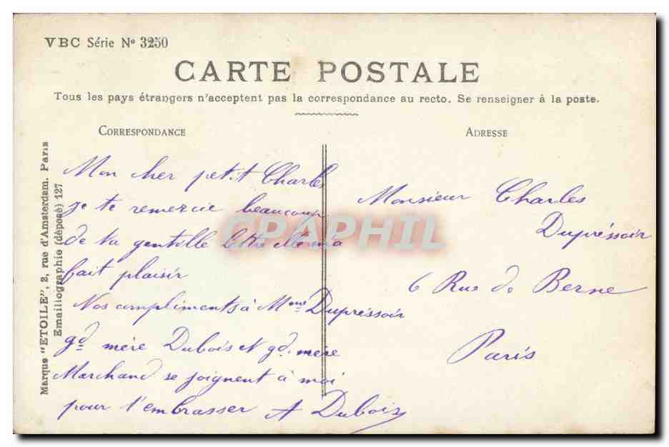 CPA Fantaisie Enfant Porte bonheur  — Verso