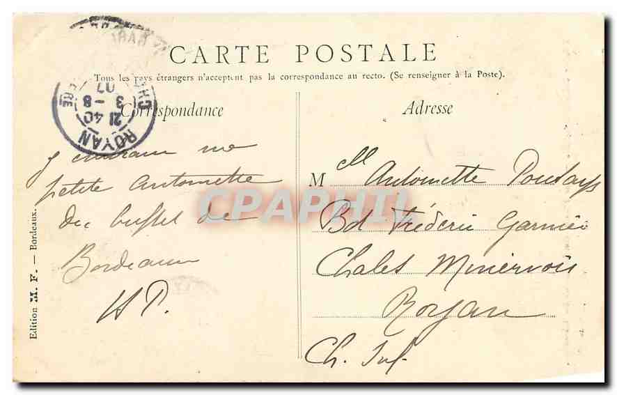 CPA Bordeaux La Porte de la Grosse Cloche Au Magot — Verso