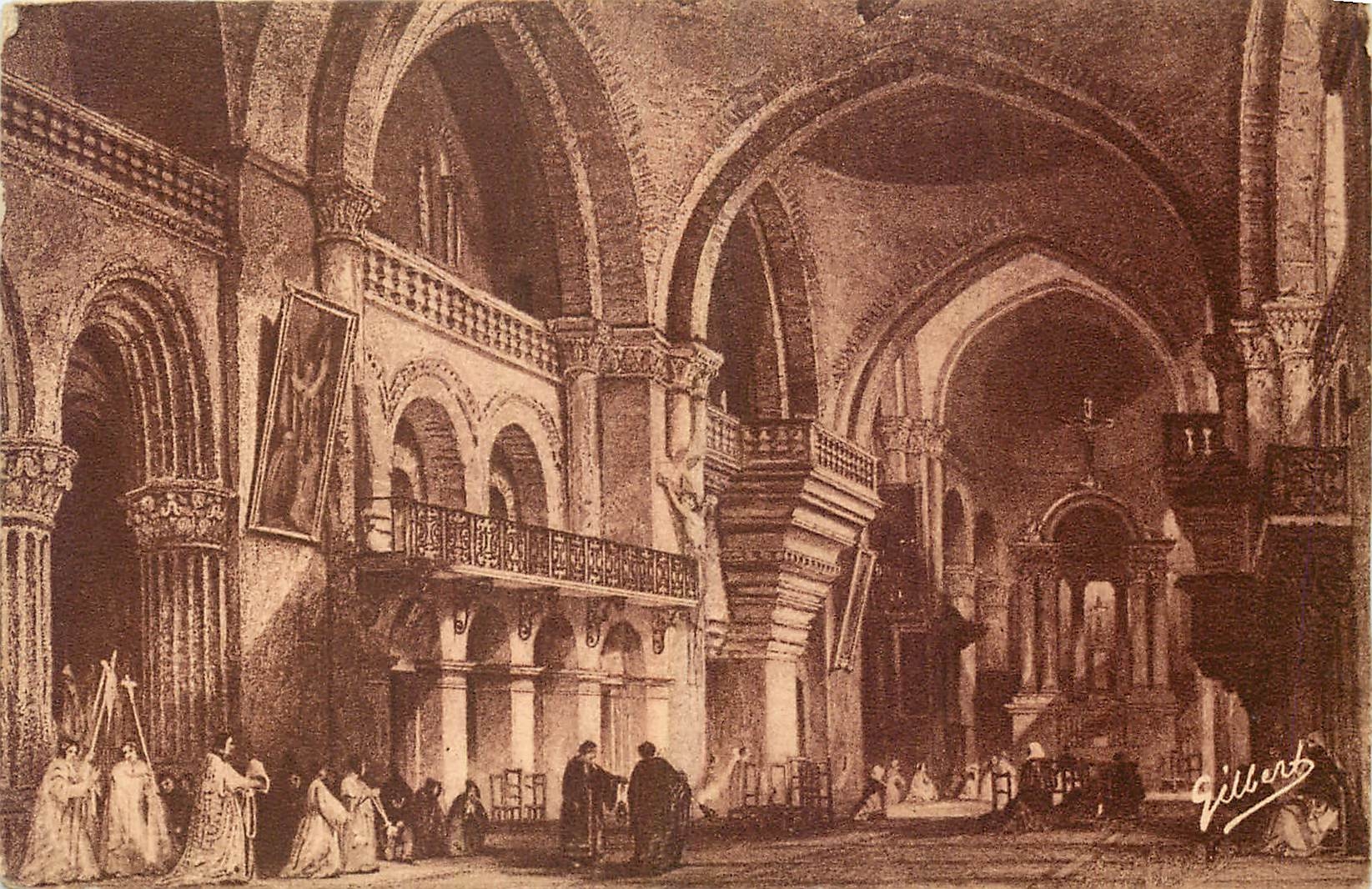 Intérieur de la cathédrale Saint-Pierre — Angoustrine sous la domination anglaise — éditeur Gillbert, série A.G.A. n° 7082