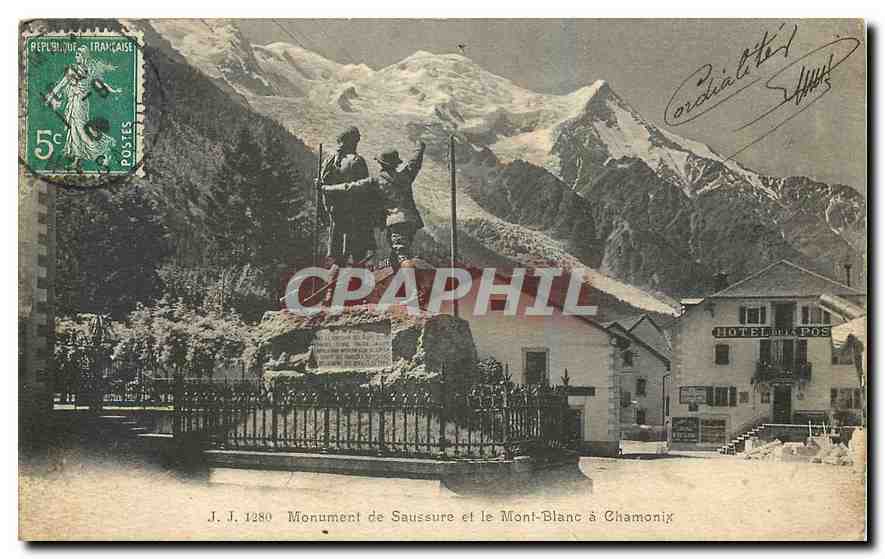 Monument de Saussure et le Mont-Blanc à Chamonix — J.J. 1280 — Julien Frères, Genève