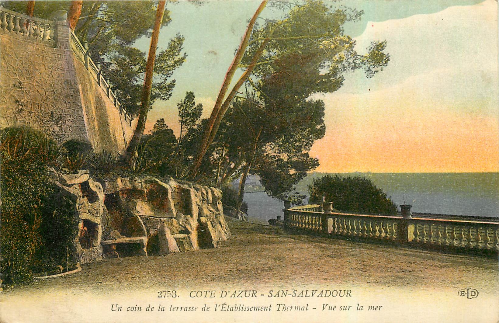 Côte d'Azur - San-Salvadour — Un coin de la terrasse de l'Établissement Thermal — Vue sur la mer — E.D. n°2753