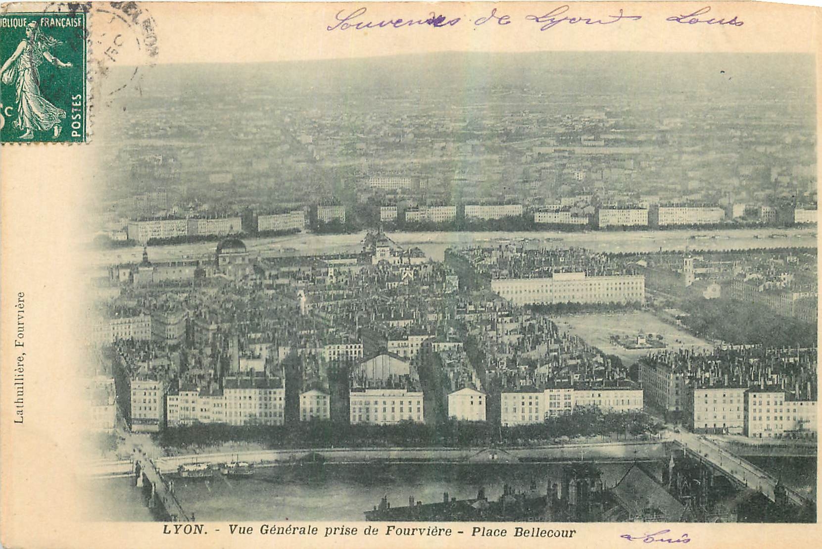 CPA Lyon Vue generale prise de Fourviere Place Bellecour 
