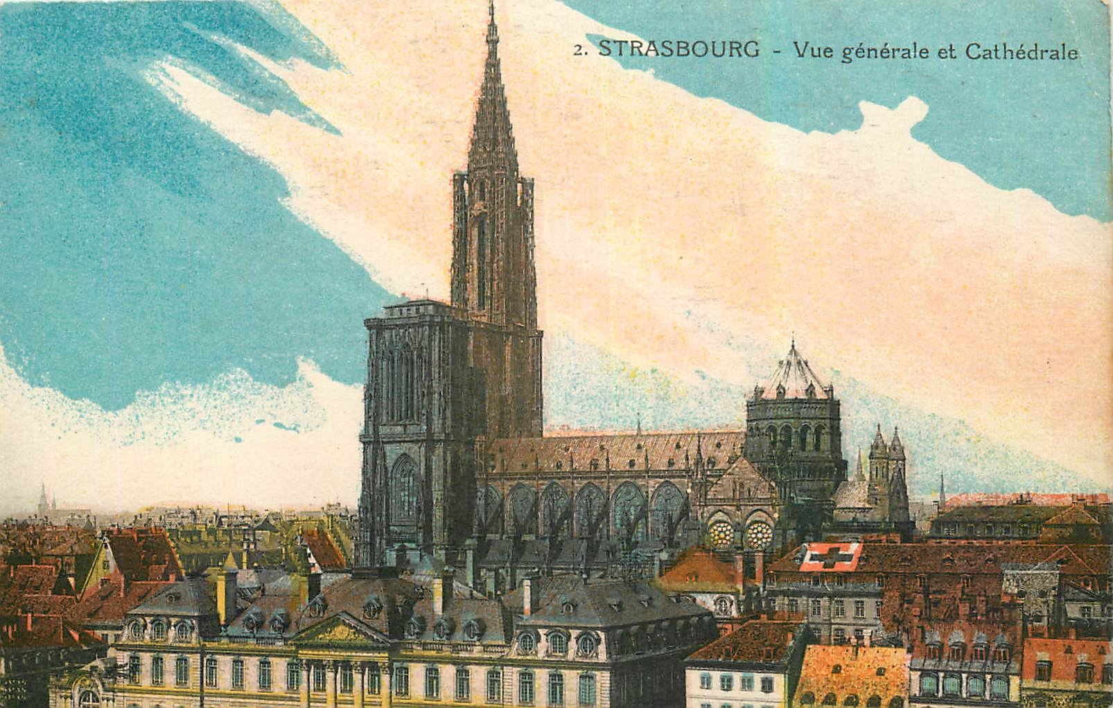 CPA Strasbourg Vue generale et Cathedrale Croix Rouge