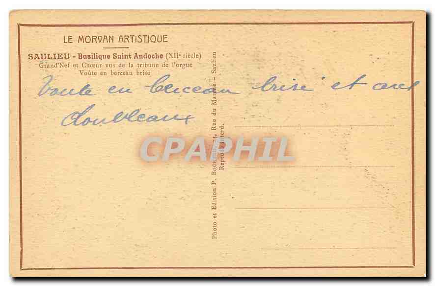 CPA Le Morvan Artistique Saulieu Basilique Saint Andoche  — Rückseite