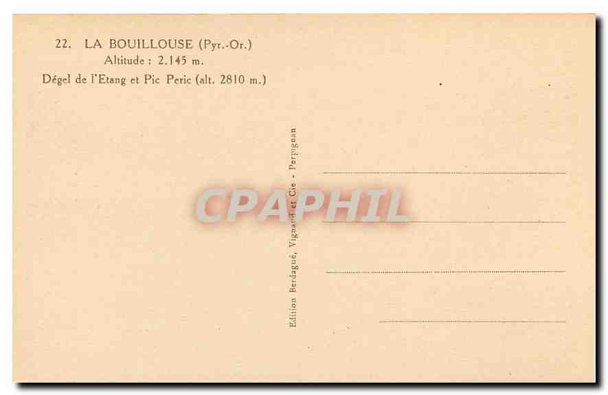 CPA La Bouillouse Pyr Or Degel de l'Etang et Pic Peric  — Rückseite