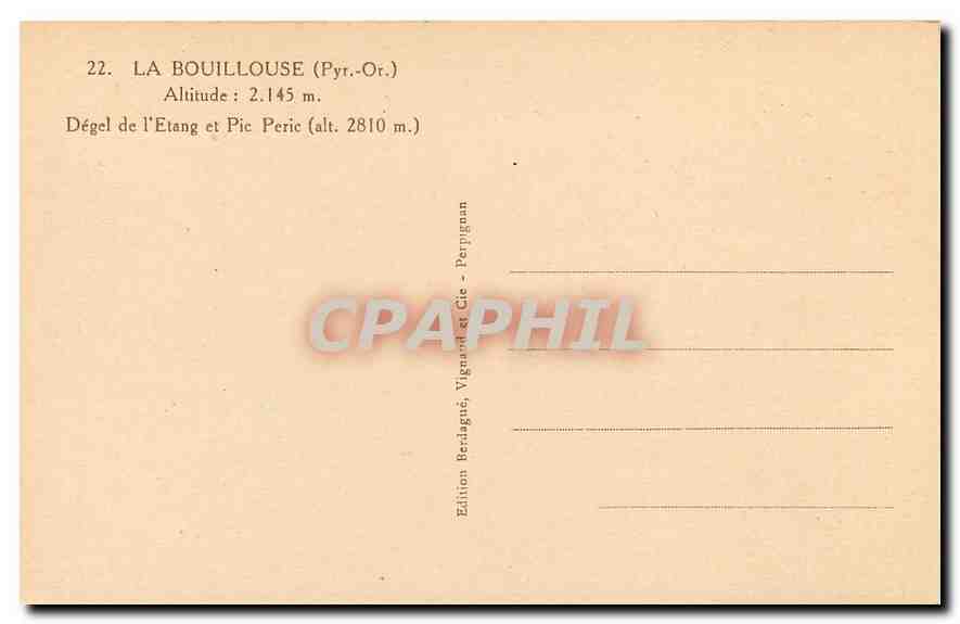 CPA La Bouillouse Pyr Or Degel de l'Etang et Pic Peric  — Rückseite