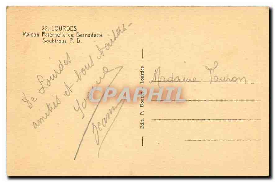CPA Lourdes Maison Paternelle de Bernadette Soubirous  — Verso