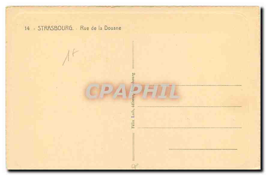 CPA Strasbourg Rue de la Douane  — Verso