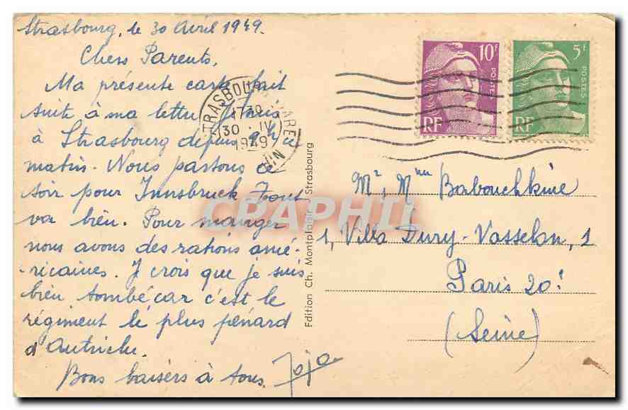 Strasbourg — Nid de cigognes — Édition Ch. Montplaisir, n° 177 — Rückseite