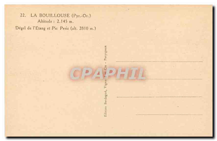 CPA La Bouillouse Pyr Or Degel de l'Etang et Pic Peric  — Rückseite
