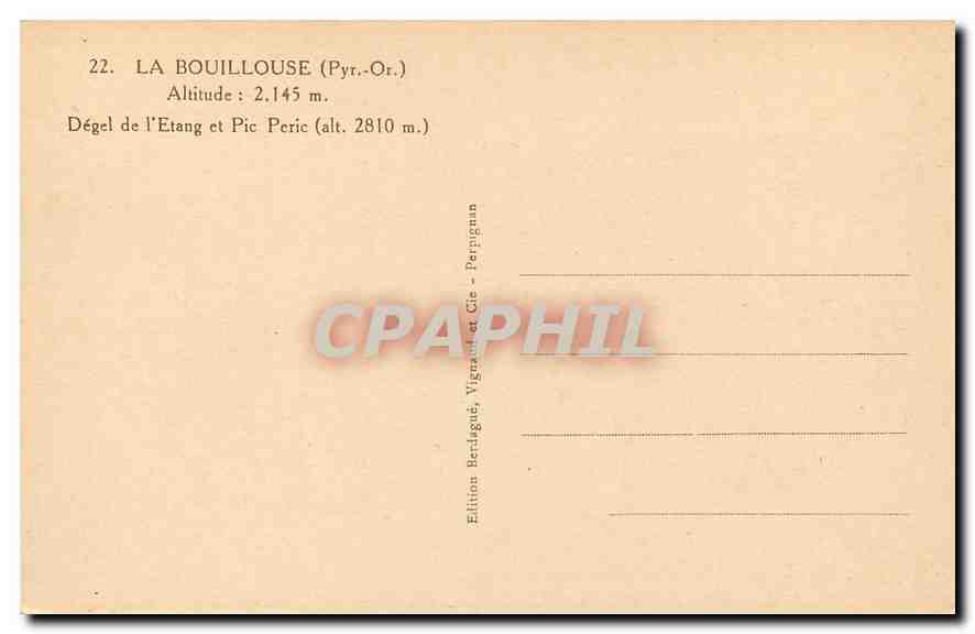 CPA La Bouillouse Pyr Or Degel de l'Etang et Pic Peric  — Rückseite