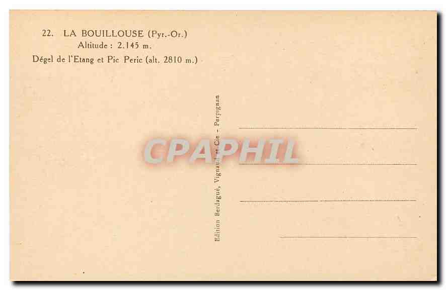 CPA La Bouillouse Pyr Or Degel de l'Etang et Pic Peric  — Rückseite