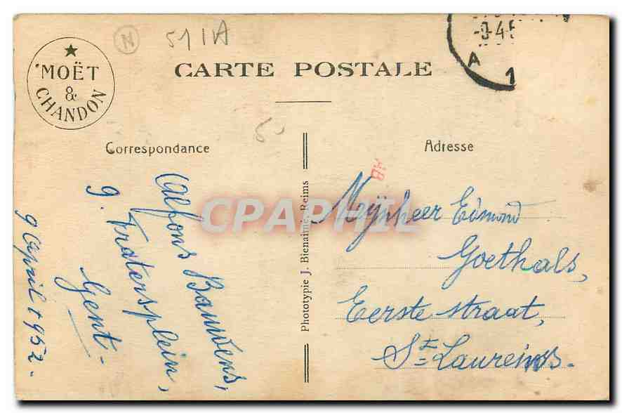 CPA Cloitre de l'Abbaye d'Hautvillers Propriete de la Maison Moet et Chandon  — Rückseite
