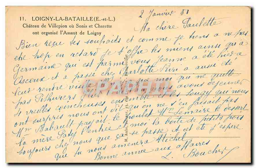 CPA Loigny la Bataille E et L Chateau de Villepion ou Sonis et Charette  — Rückseite