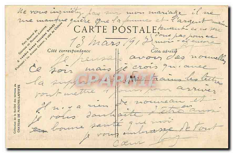 CPA Chateau de Maisons Laffitte Grande Salle des Fetes  — Back