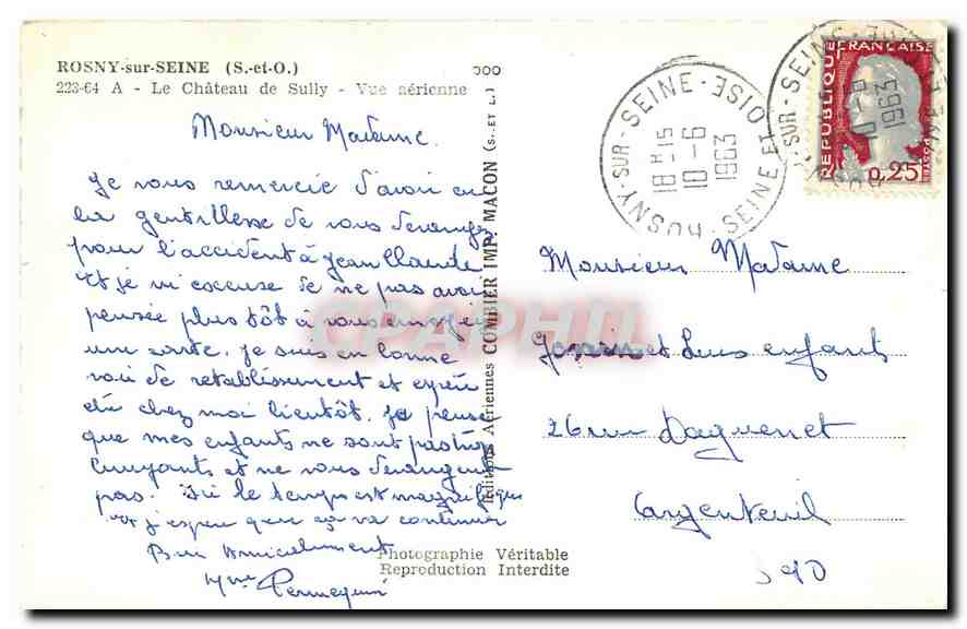 CPM Rosny sur Seine S et O Le Chateau de Sully Vue aerienne  — Back