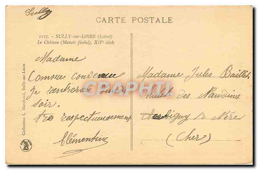 CPA Sully sur Loire Loiret Le Chateau Manoir feodal  — Rückseite