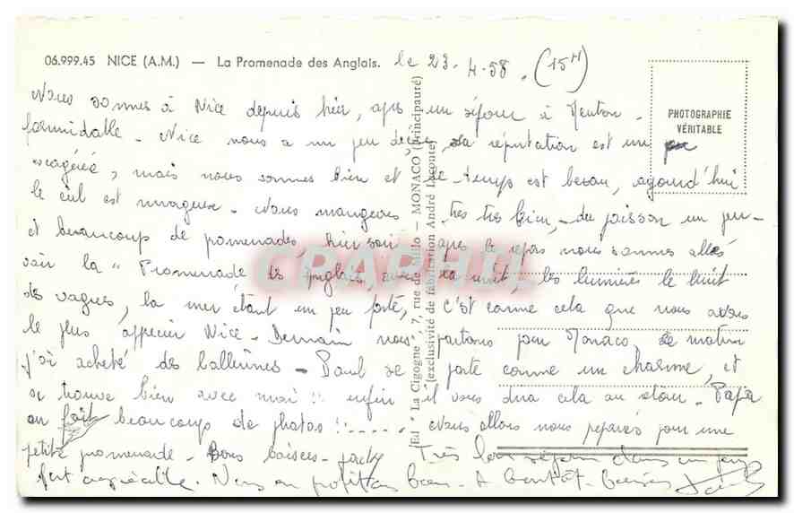 CPA Nice A M La Promenade des Anglais  — Rückseite
