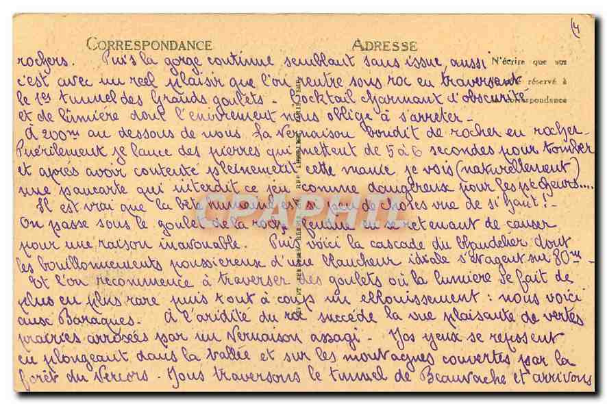 Grands Goulets — vue du canyon et du chemin de montagne — Cliché Adia, n° 3268 — Rückseite
