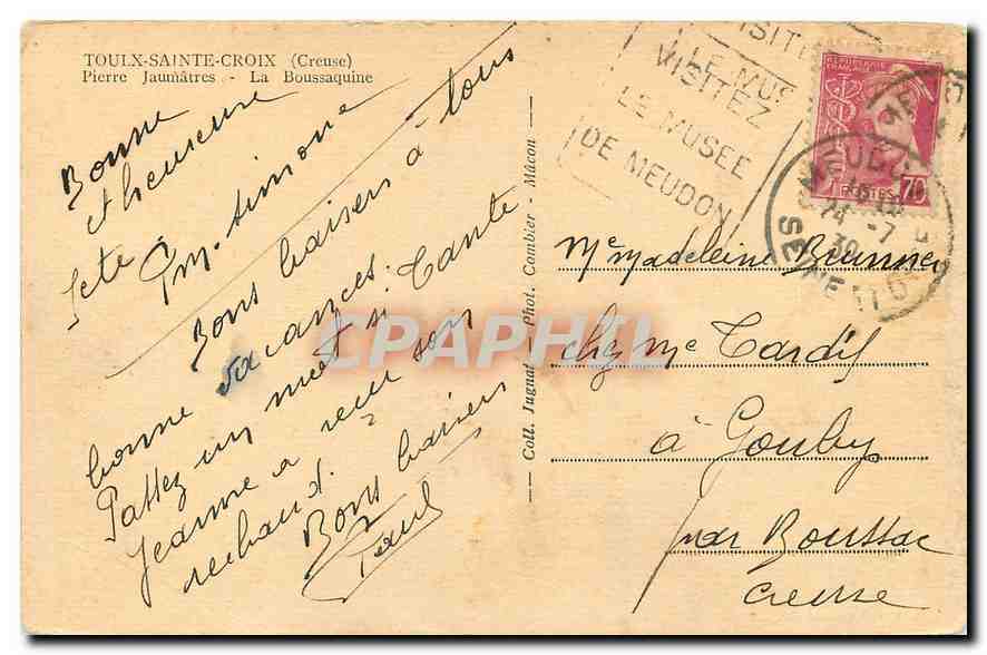 Toulx-Sainte-Croix (Creuse) — Pierre Jaumâtres, La Boussaquine — Phot. Inagual, n°70 — Verso