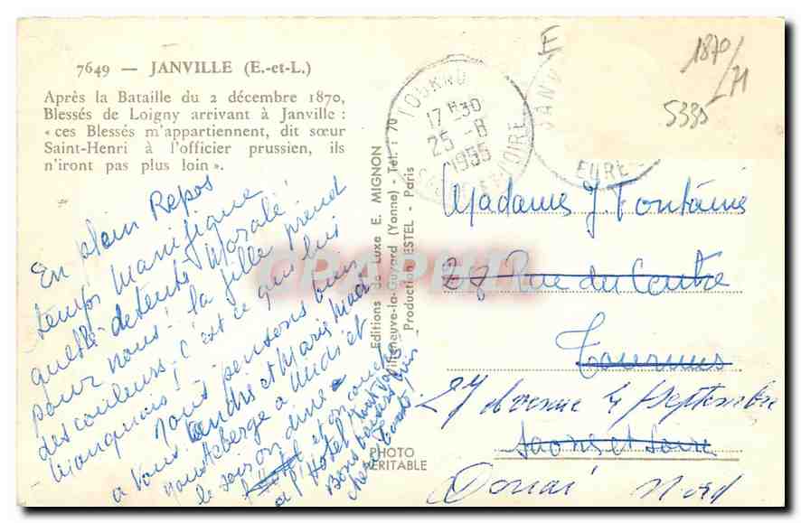 CPM Janville E et L Apres la Bataille du 2 decembre 1870  — Rückseite