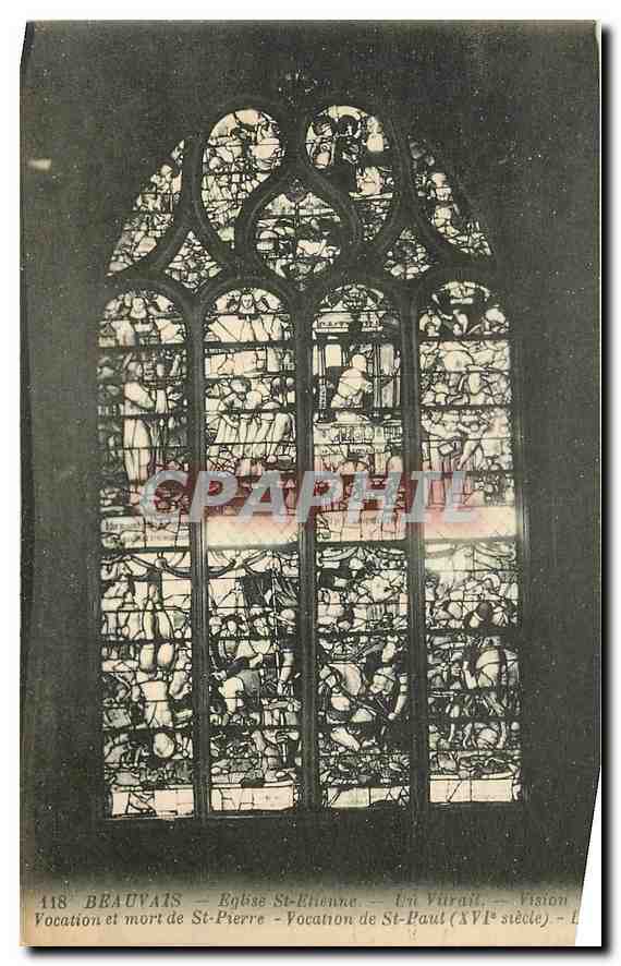 CPA Beauvais Eglise St Etienne un Vitrail Vision Vocation et mort de St Pierre Vocation de St Paul
