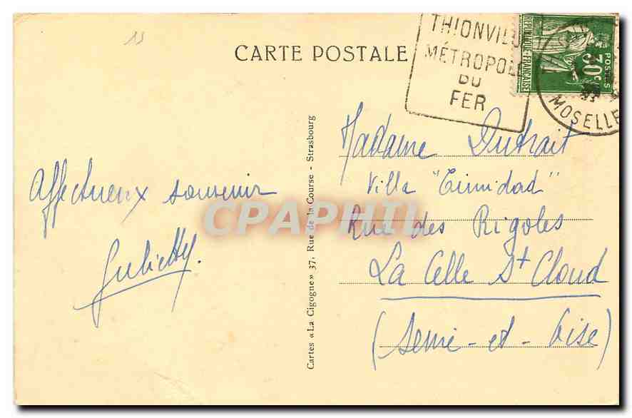 CPA Metz Porte et Avenue Serpenoise  — Verso